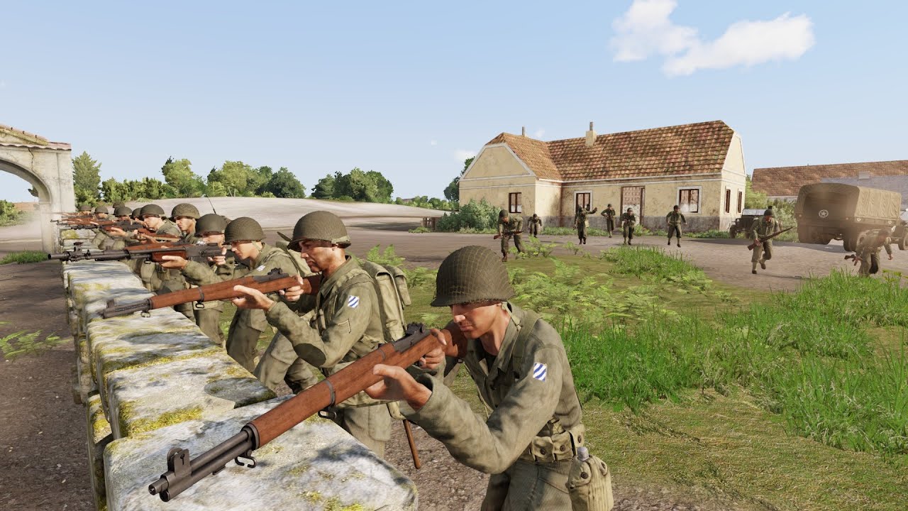 Arma 3 WW2 US Army defense from German counter attack France 1944 Gameplay