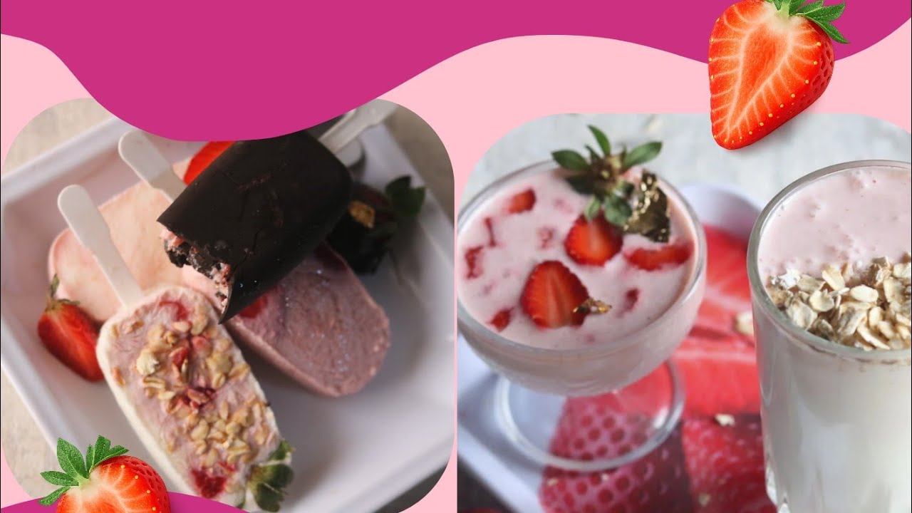 Strawberry Yogurt Bliss! 4 Popsicles & a Smoothie So Creamy and Delicious! 
