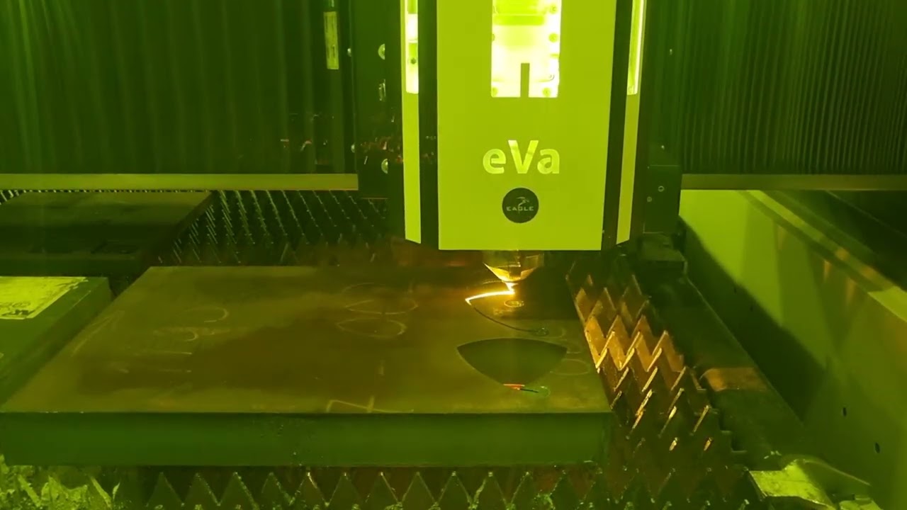Eagle fiber laser 30kw in action.   this time cutting 50mm O2 sheet metal.