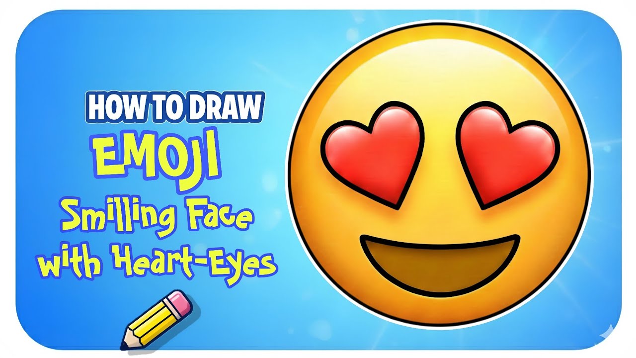 how to draw smiling Face with heart eyes Emoji step by step
