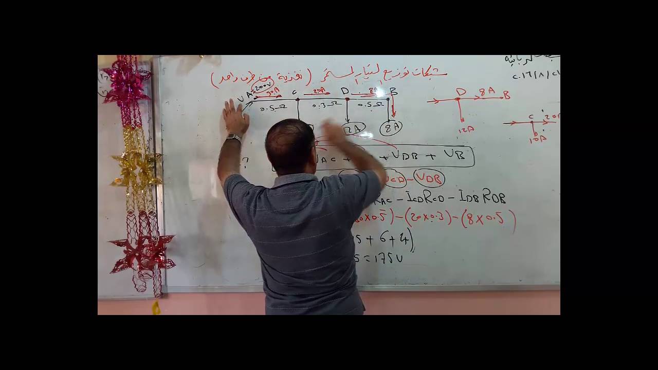 محاضرات الشبكات الكهربائية | 41 | شبكة توزيع تيار مستمر مغذى من طرف واحد | من طرفين | حل مسائل