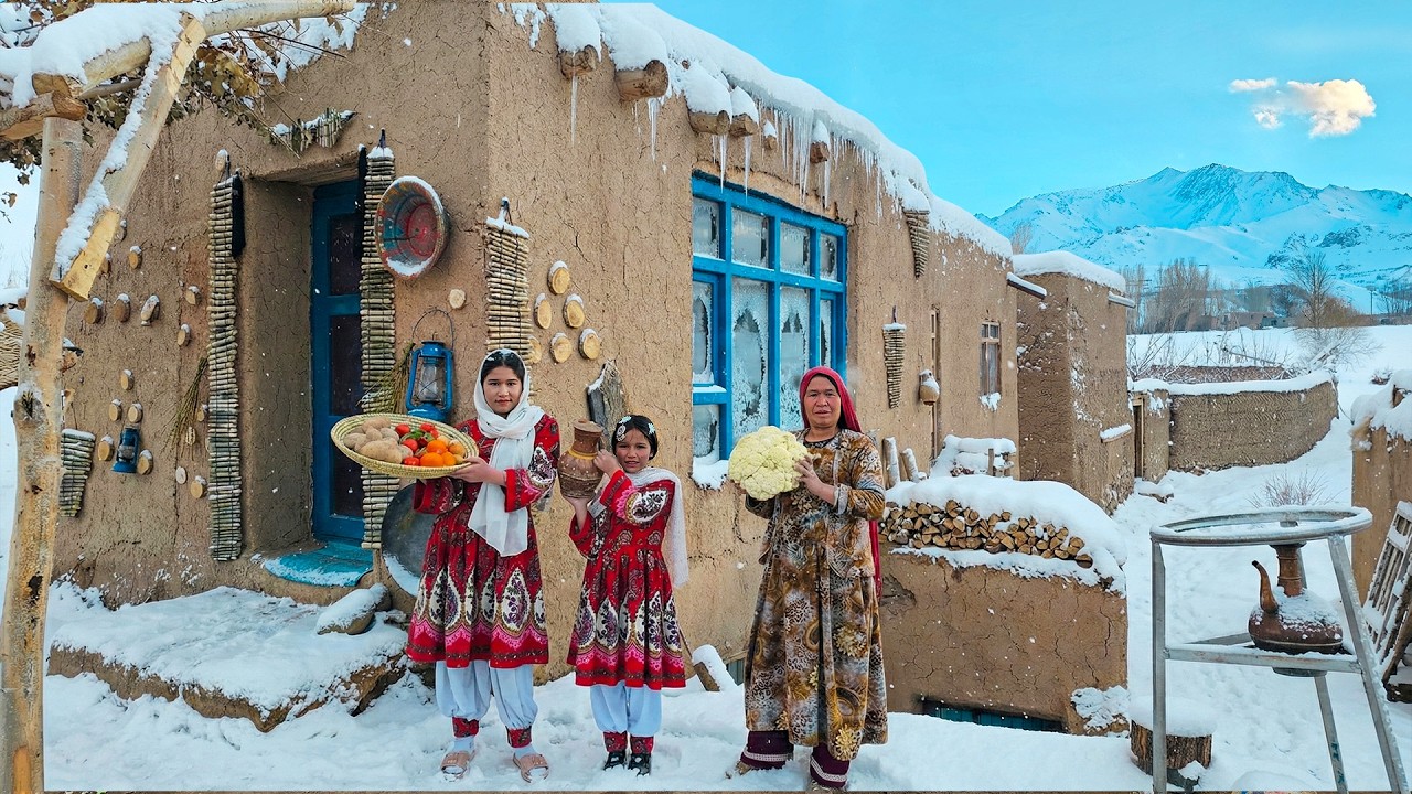 A Snowy Ramadan Day in an Afghan Village | Family Cooking Together Outdoors