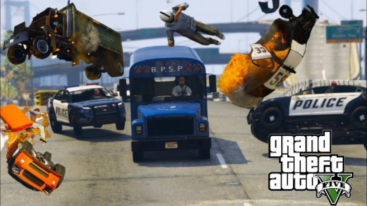 GTA 5 - Prison Bus - Destruction Compilation cinematic 5 🌟 Chasing 🔥🔥