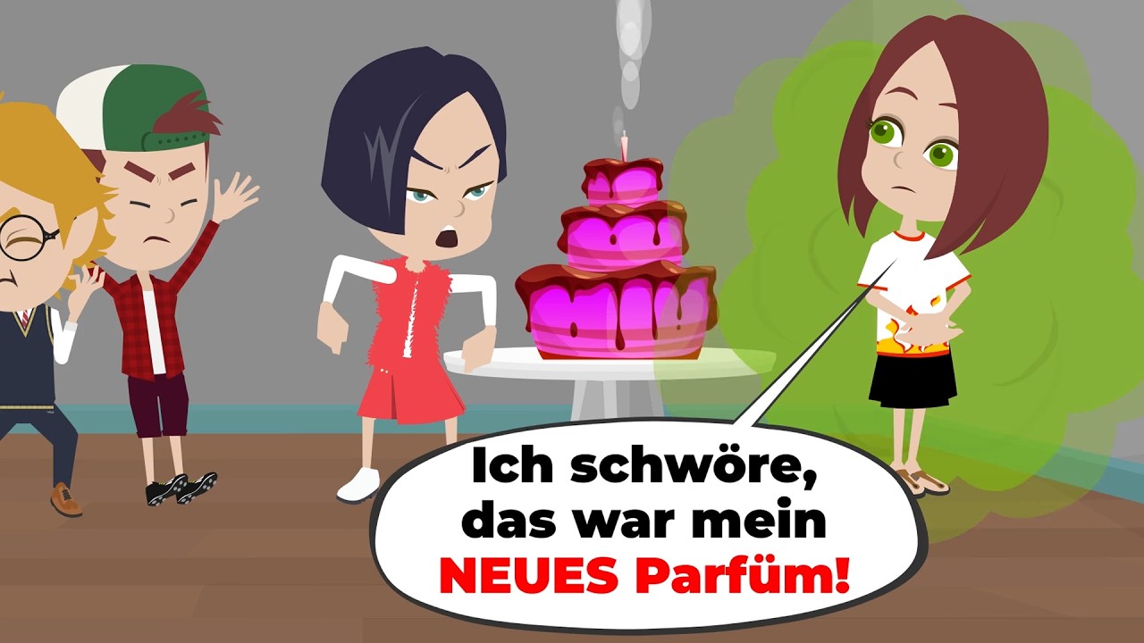Amy hat auf Jennys Geburtstagsparty gefurzt | Deutsch lernen | Hallo Amy
