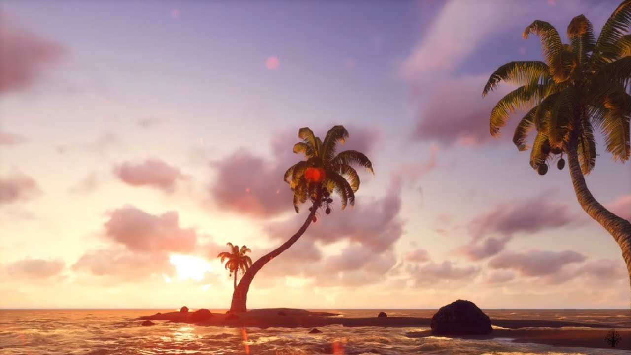 RELAXING MUSIC AND GENTLE OCEAN WAVES SOUNDS WITH BEAUTIFUL TRANQUIL TROPICAL ISLAND ANIMATION