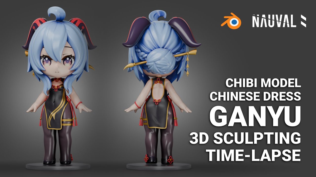 Ganyu Chinese Dress Chibi Model - Blender 3D Sculpting Time-lapse