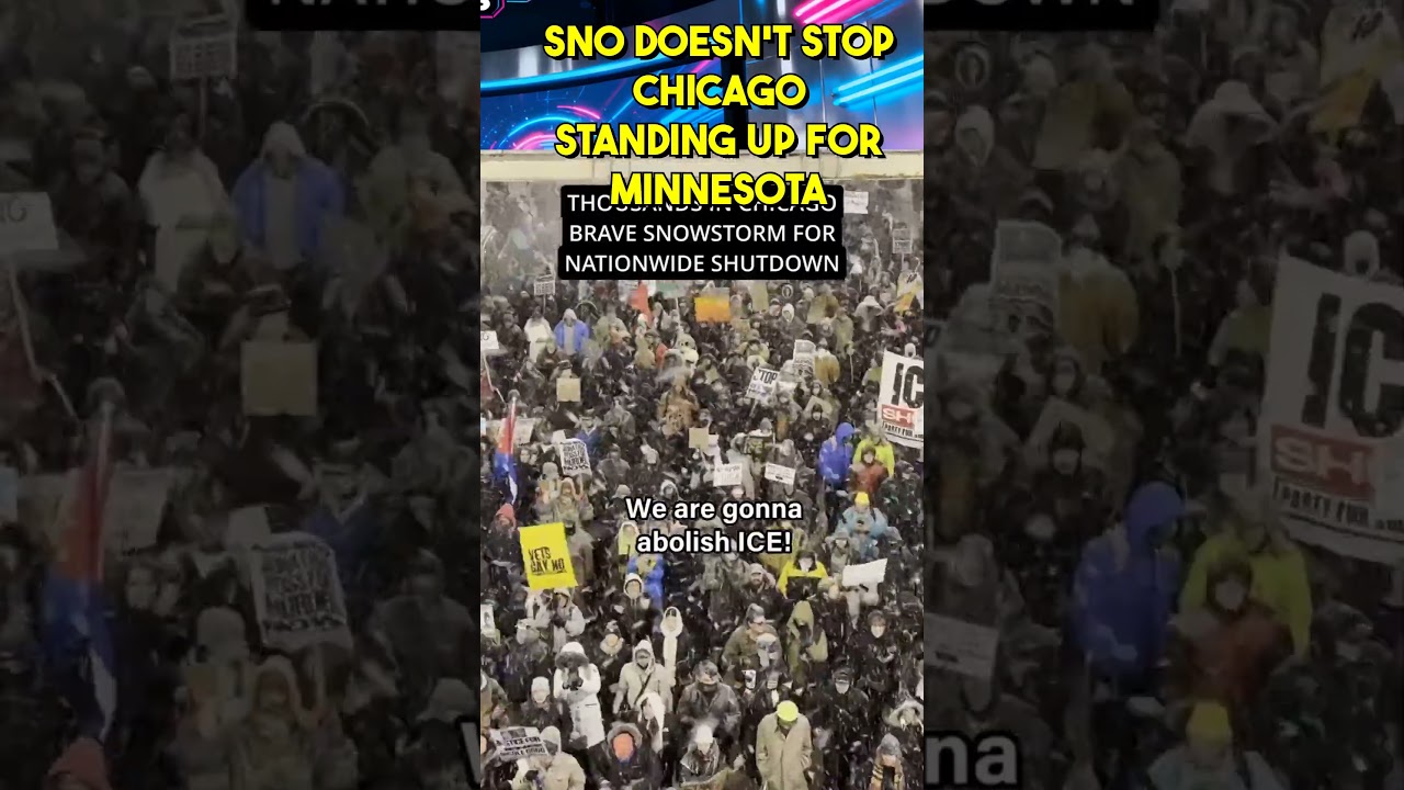 SNOW DOESN'T STOP CHICAGO PROTESTING ICE GOONS