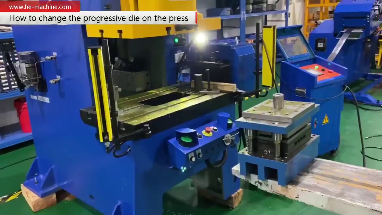 How to change the progressive die on the press machine in the metal stamping line.