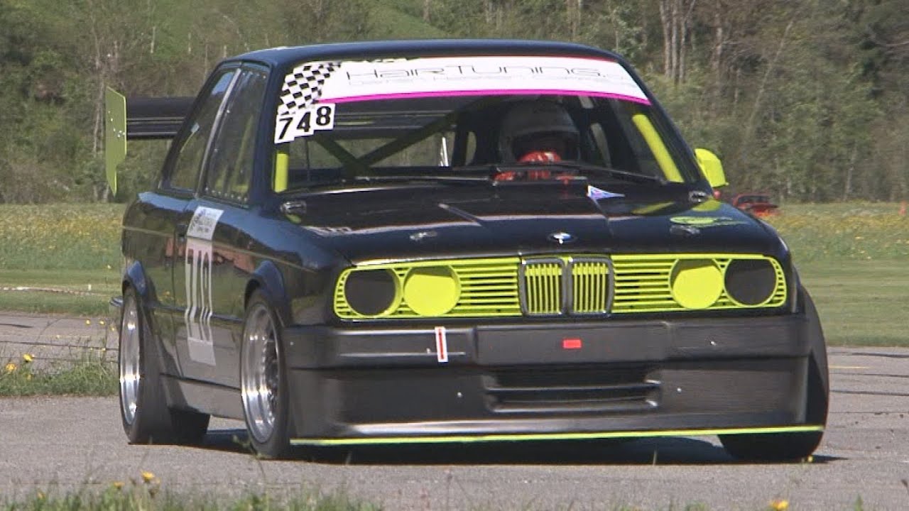 FAST BMW 325 E30 with 3.0 Engine, Side Pipe, Sequential Gearbox, onboard St-Ursanne - Les Rangiers