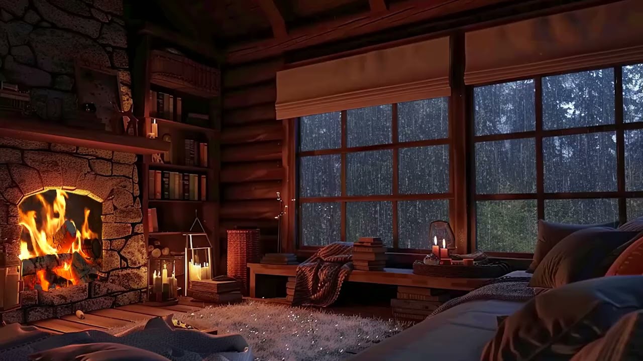 🌧️ Soft Rain by the Window & Cozy Fireplace Glow | Relaxing Ambience for Sleep, Study & Calm