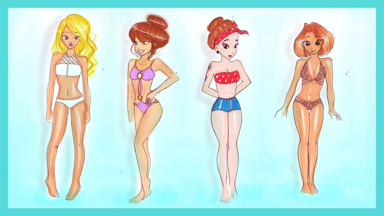 ♡ Drawing Tutorial - How to Draw 4 Summer BIKINI Girls ♡