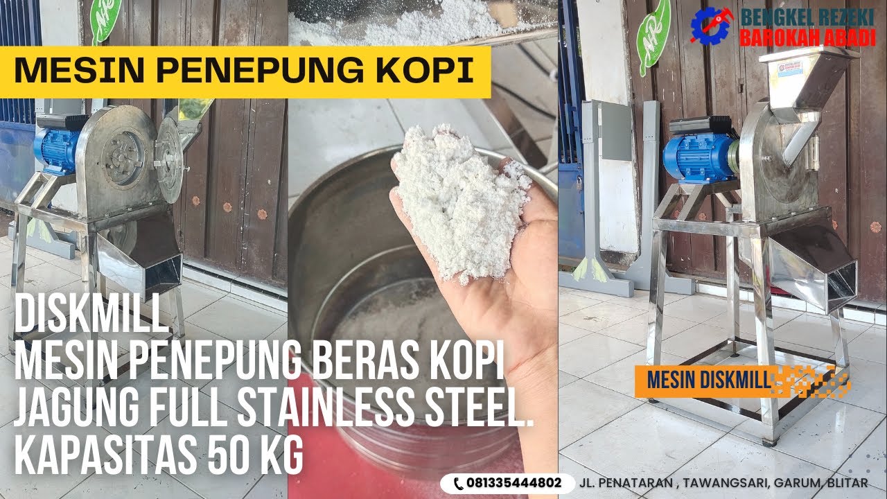 Mesin DISKMILL penepung beras, kopi, jagung full stainless steel kapasitas 50 kg/jam