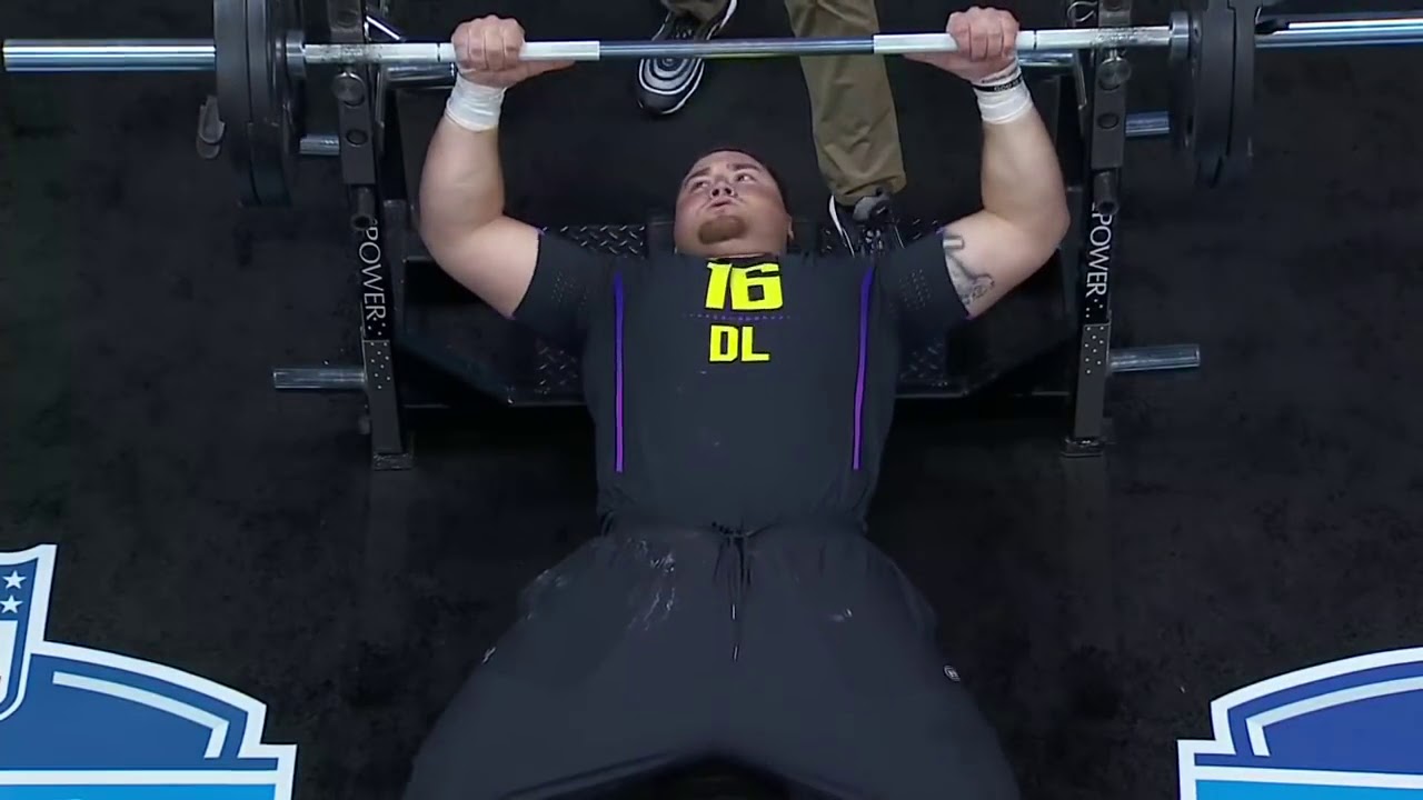 Stanford DL Harrison Phillips puts up 42 reps on the bench press 2018 NFL SCOUTING COMBINE