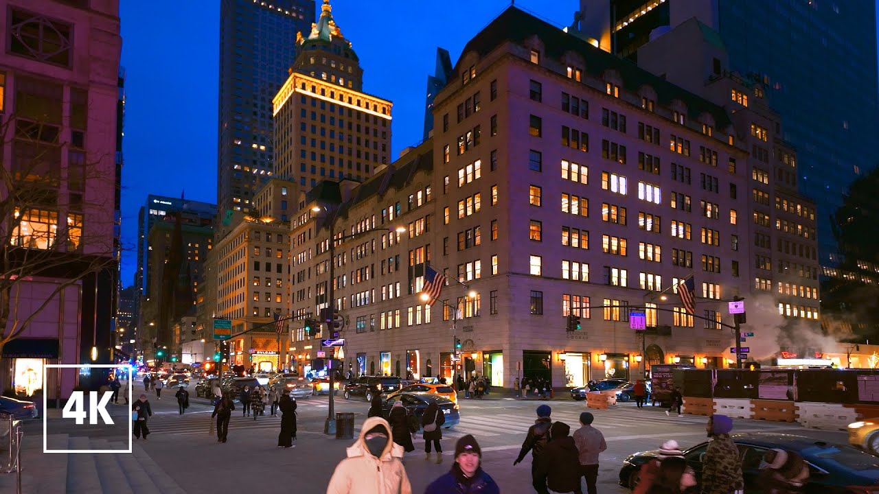 Relaxing Night Walk in NEW YORK CITY 🌃 5th Avenue, MANHATTAN Tour NYC
