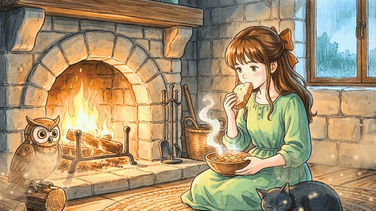 Brewing Herbal Tea & Cozy Fireplace  ⛈️ Arriving at the High-Rise Sanctuary  | Ghibli-Style ASMR
