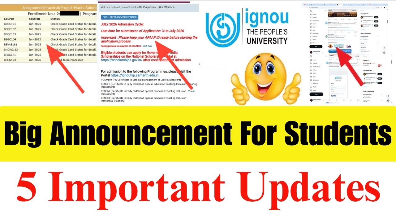 (Big Update) IGNOU New Update || IGNOU July Admission Last Date || IGNOU June 2026 Assignment Status
