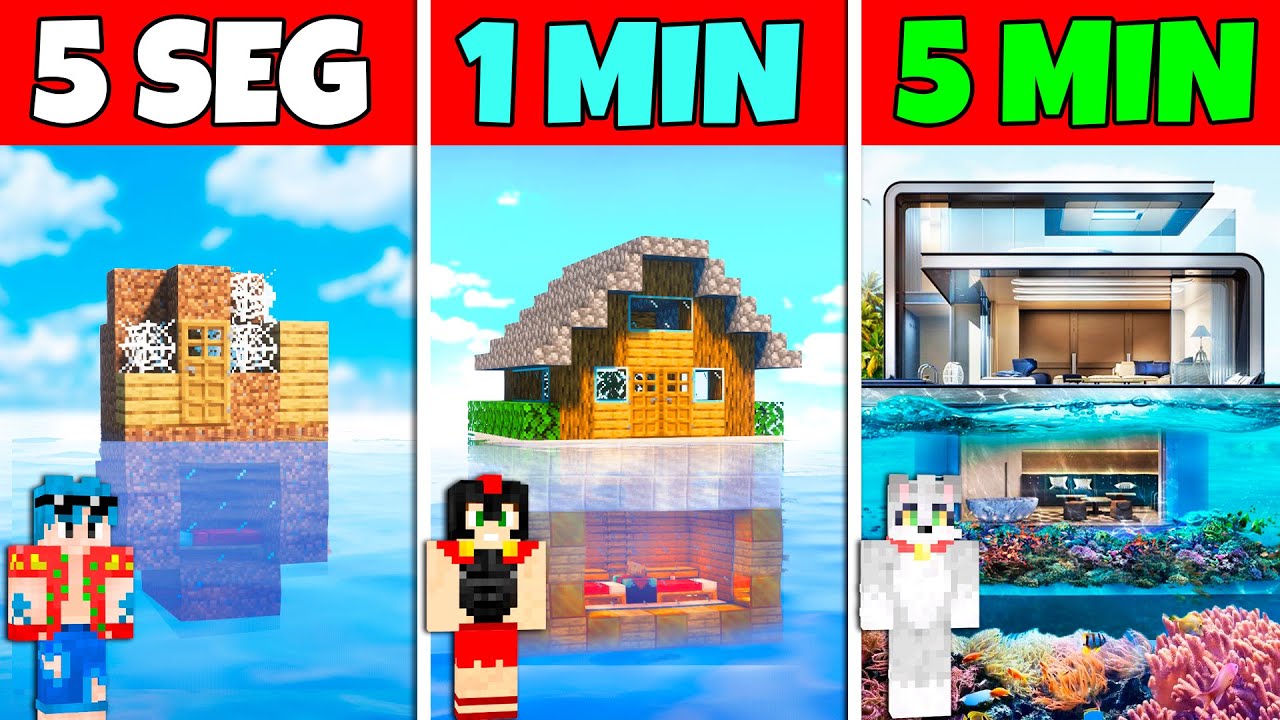 Construimos LA MEJOR CASA DE LUJO para COMPAS 😂⏰ EN 5 SEGUNDOS VS 1 MINUTO VS 5 MINUTOS 😱 MINECRAFT