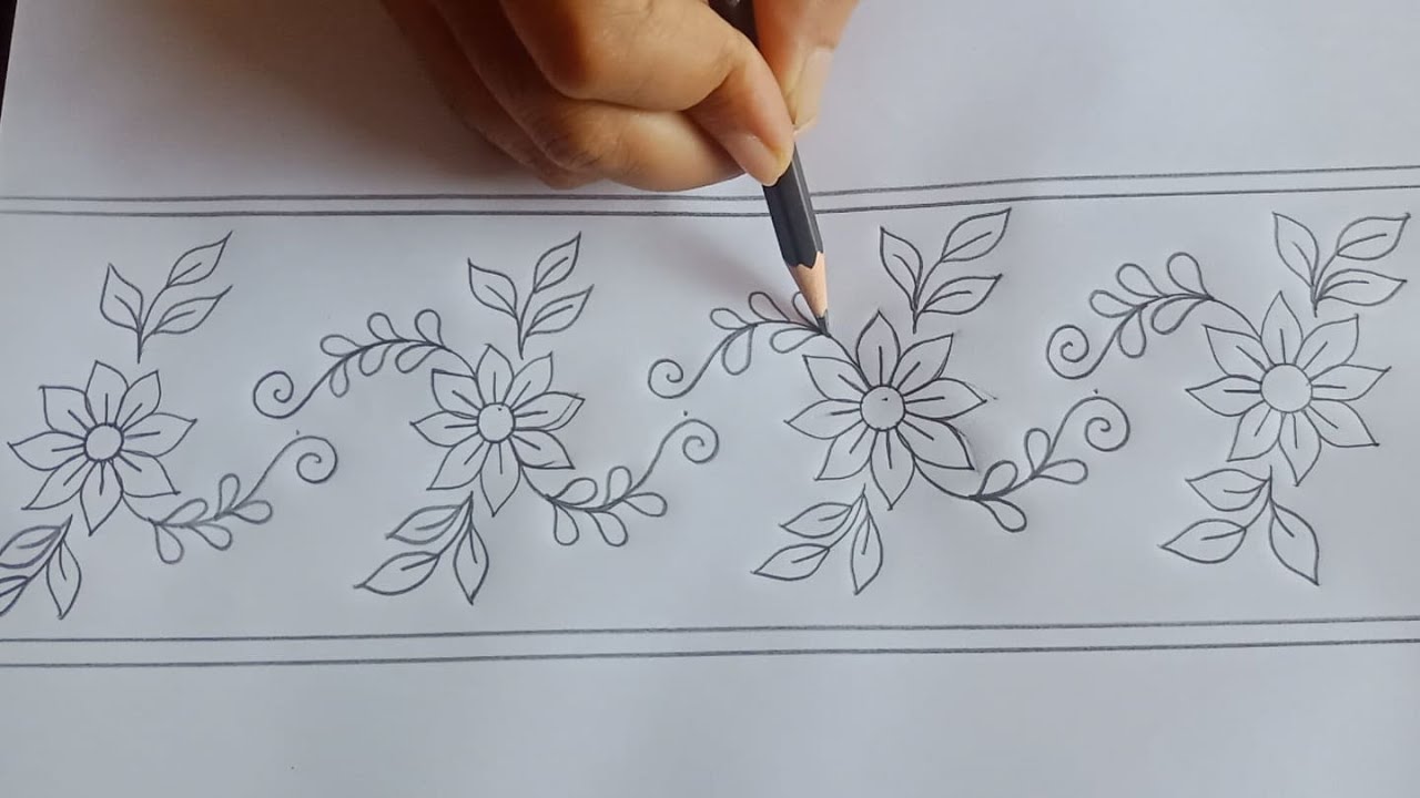 Drawing Tutorial-47,How to Draw Phulkari Border line Design for Kurti/Kameez/Saree/Orna/Dupatta/Orna