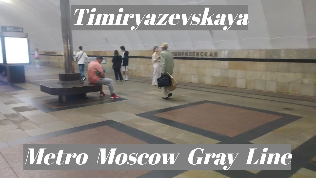 Metro station Timiryazevskaya, Moscow, Gray - interior view, departure of the train  Fragment 6