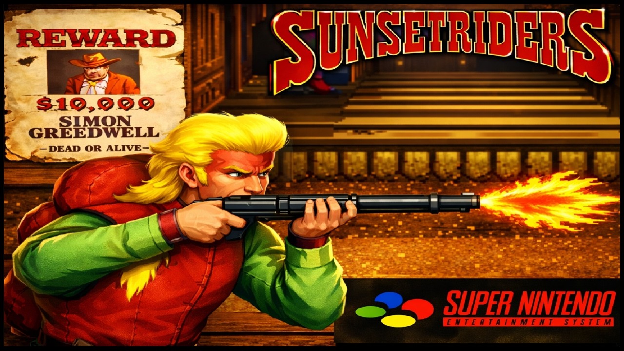 INÍCIO DE ZERAGEM NO SUNSETRIDERS DO SUPER NINTENDO: CAÇANDO E SIMON GREEDWELL O PRIMEIRO DA LISTA