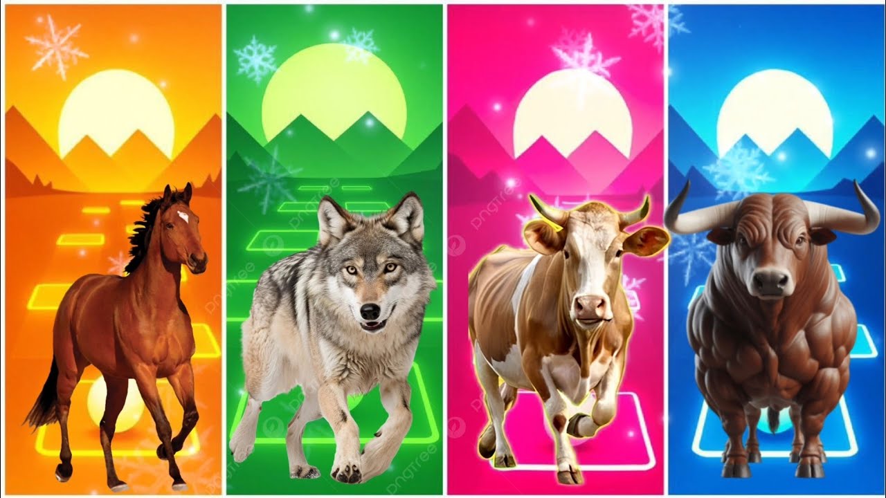 Funny Horse 🐎🆚 Funny Wolf 🐺🆚 Funny Cow 🐄🆚 Funny Bull 🐂🆚 Tiles Hop EDM Rush