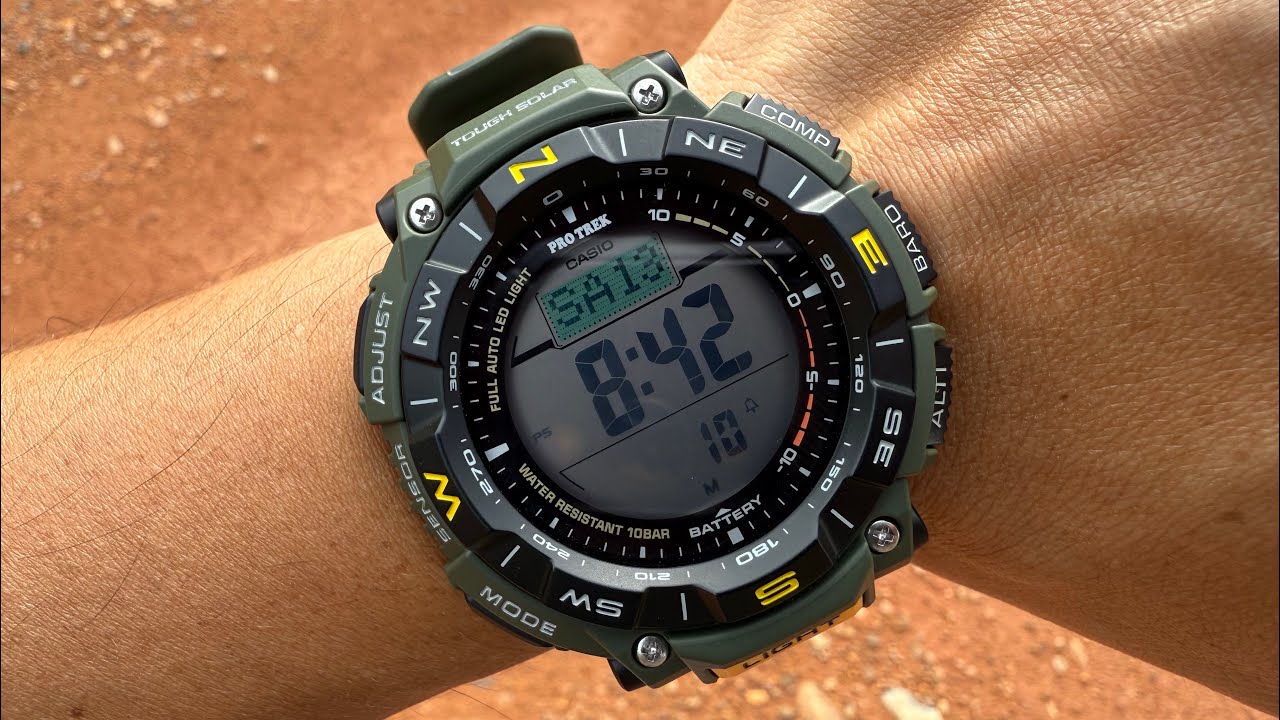CASIO PRO TREK PRG-340-3DR นาฬิกาสำหรับชีวิตเอ้าท์ดอร์ ชาจด้วยแสง ใส่สบาย ไม่แพง