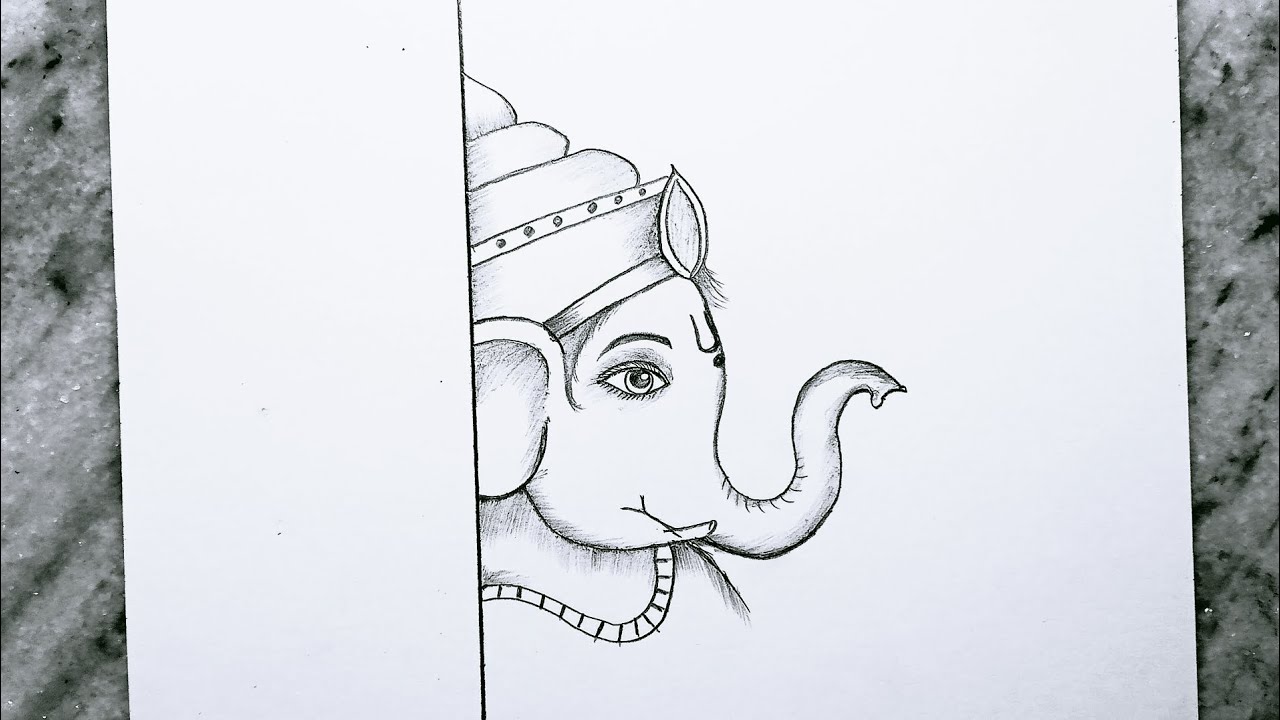 How to draw half lord ganesh face step by step/ganpati bappa face drawing 