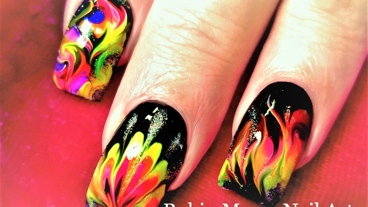 No Water Needed | Fire Drag Marble Nail Art Design Tutorial