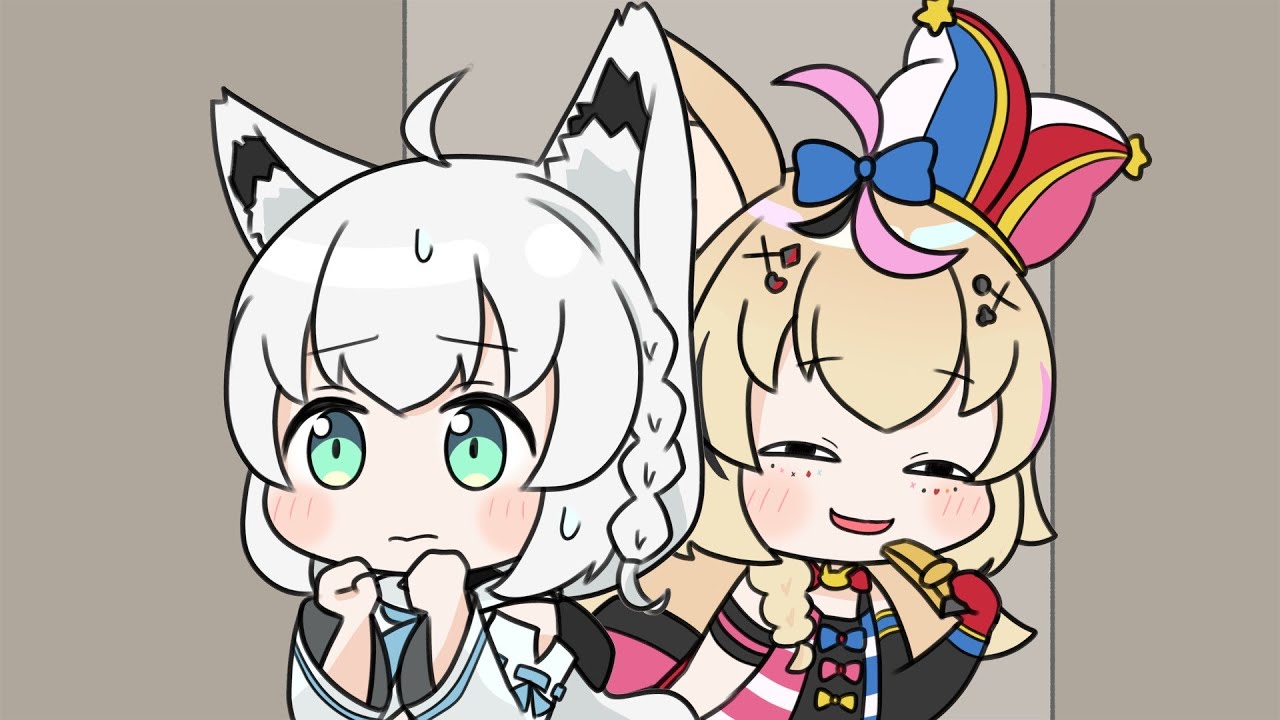 【手描き】ホラゲにビビるフブキを驚かせるポルカ【白上フブキ/尾丸ポルカ/ホロライブ切り抜き漫画】