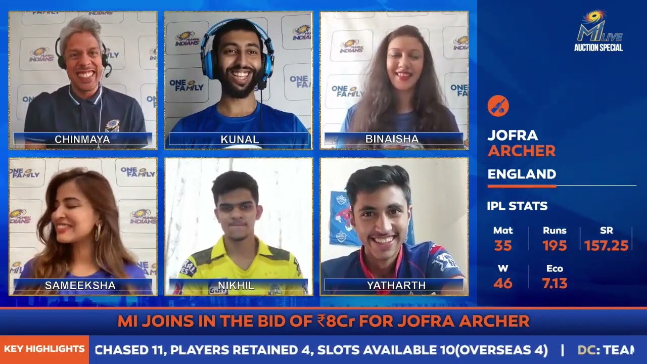 MI Live - Jofra Archer bidding Mumbai Indians
