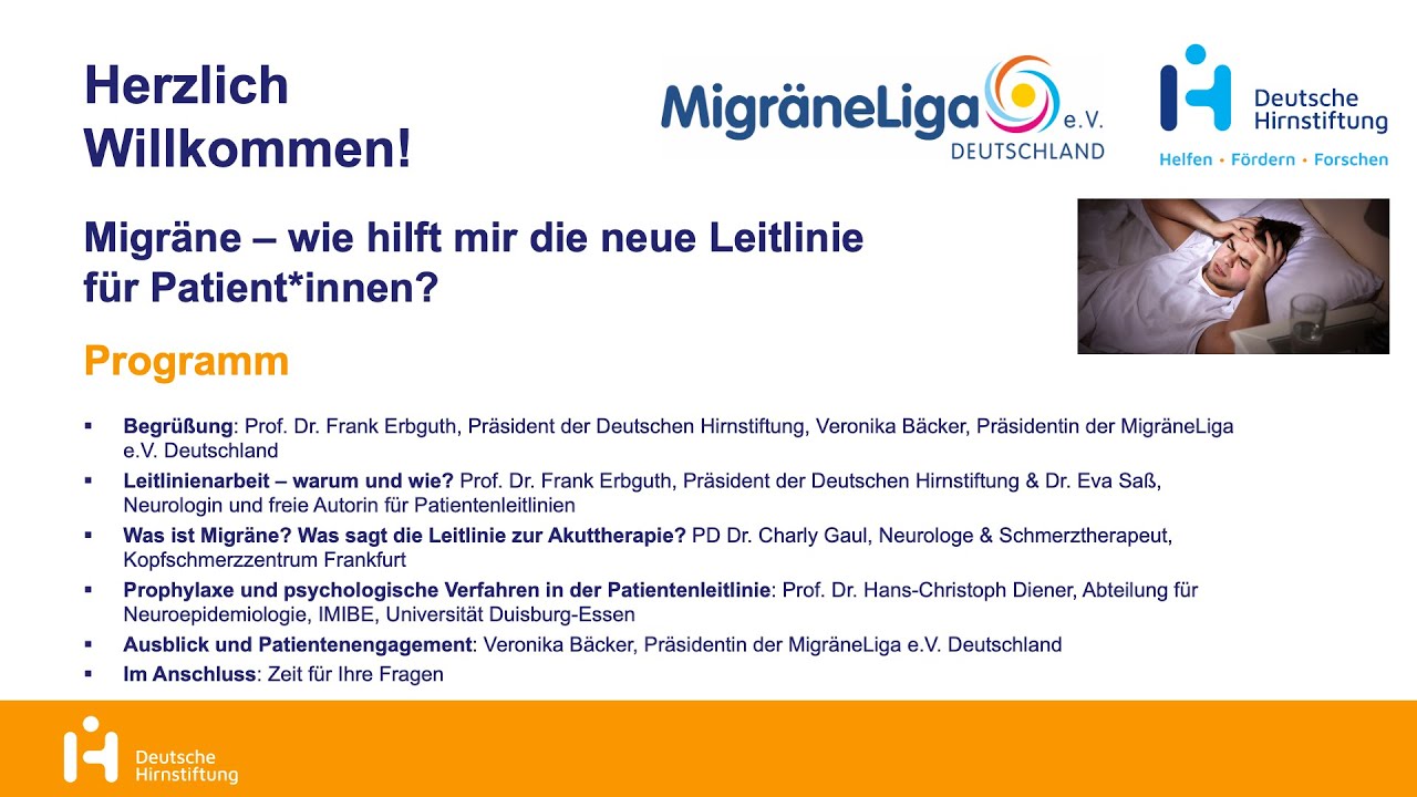 Migräne - wie hilft mir die neue Leitlinie für Patient:innen? Deutsche Hirnstiftung und  MigräneLiga
