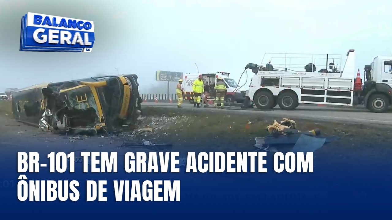 Acidente com ônibus na BR-101 deixa um morto e oito feridos em Santa Catarina