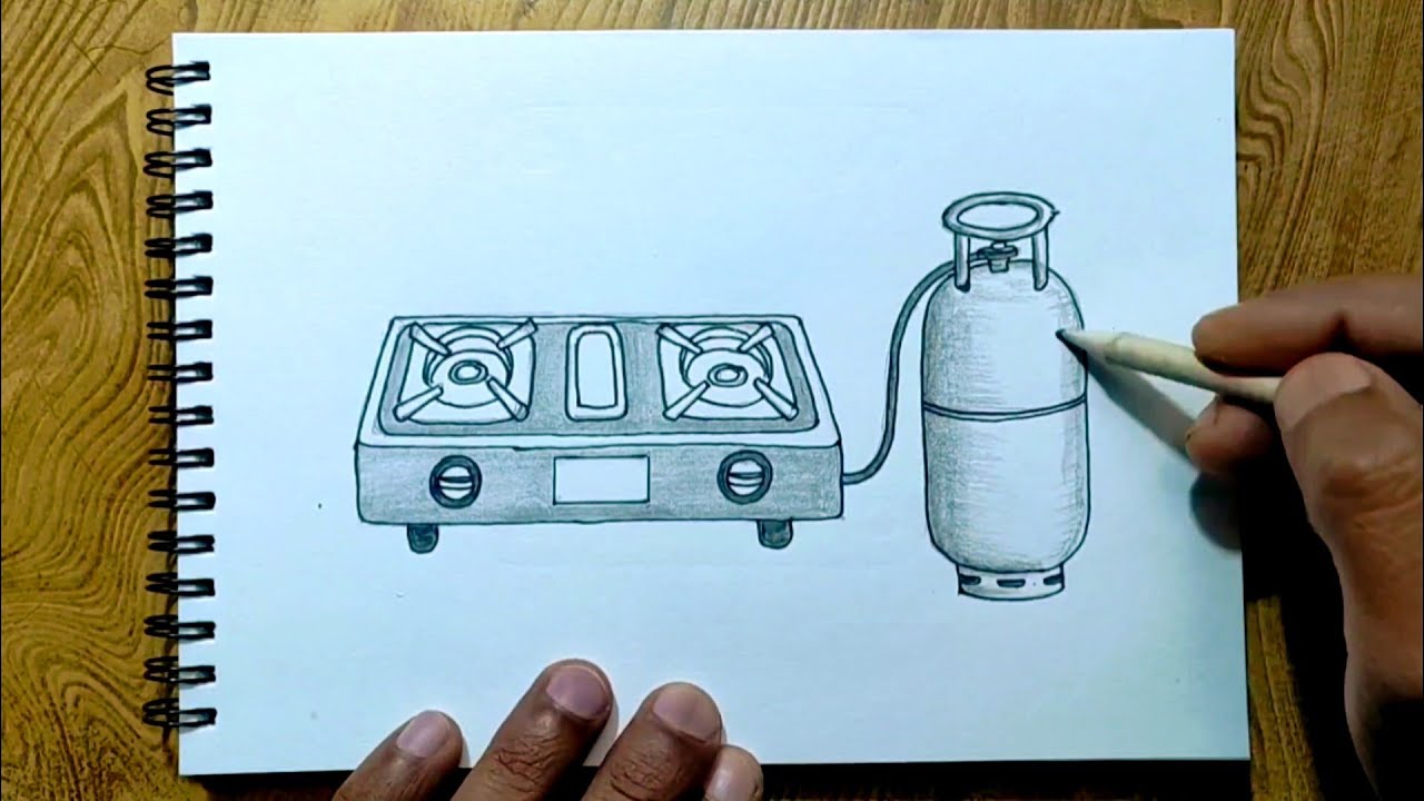 How to draw gas cylinder and gas stove /Gas stove drawing easy/Gas cylinder drawing