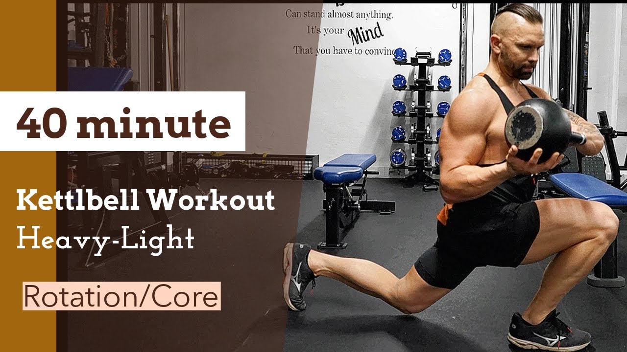 40 Minute Kettlebell Workout. Heavy- Light ROTATION & CORE POWER