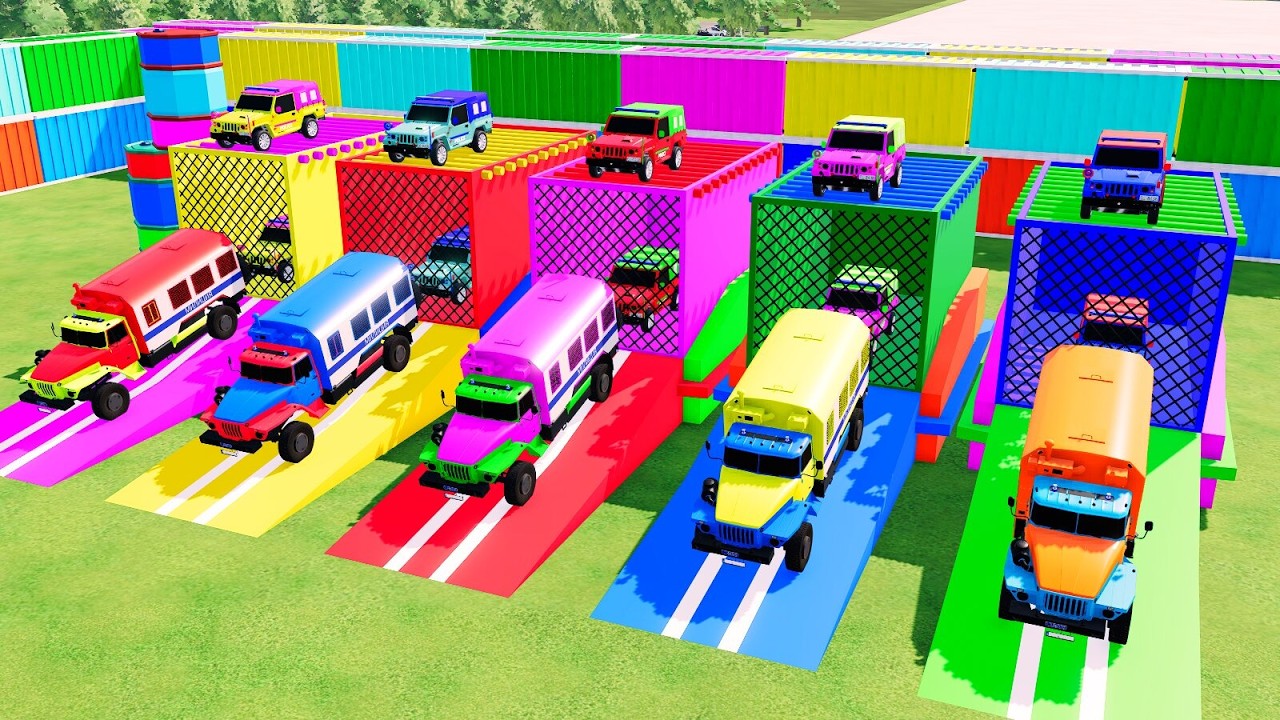 Garage with Colors - ALL POLICE JEEP WITH HEAVY DUTY TRAILER, WRANGLER, LAND ROVER, TOYOTA, FORD