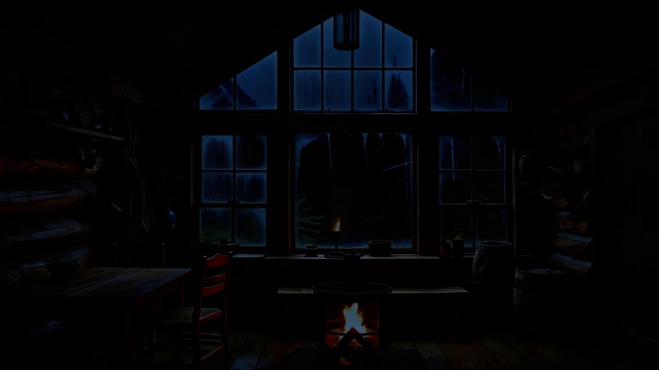 Heavy Rain Sounds with Crackling Fireplace Ambience for Sleep Aid