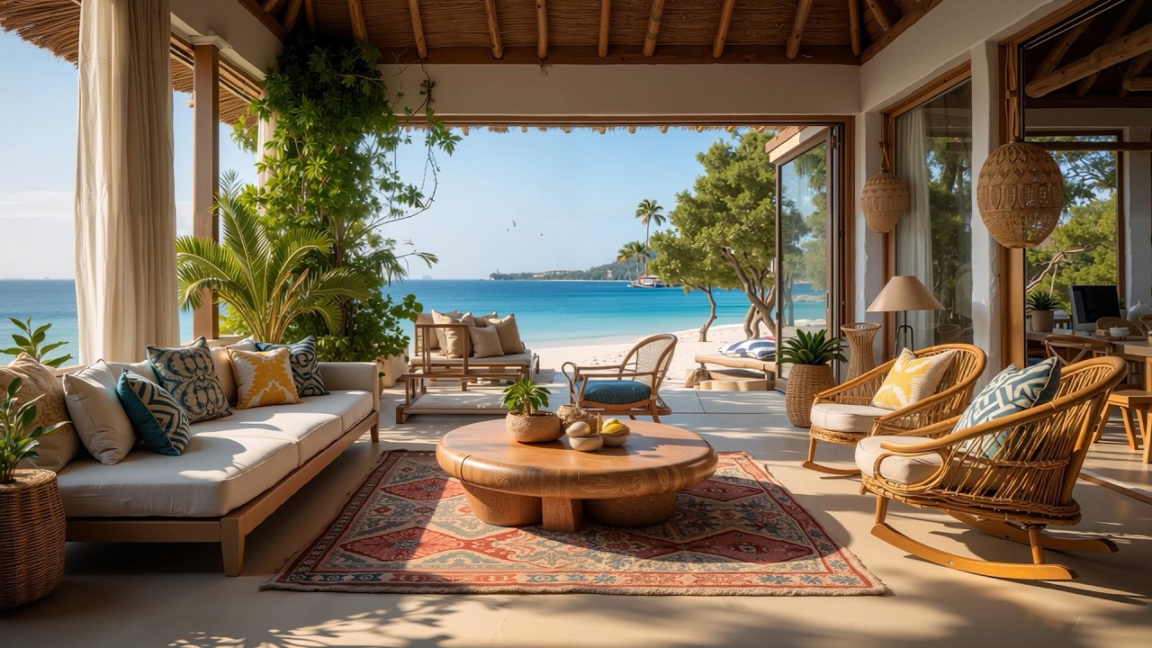 Let the Ocean in Your Mind with Gentle Jazz | Relaxing Jazz & Wave Sounds at a Seaside Villa