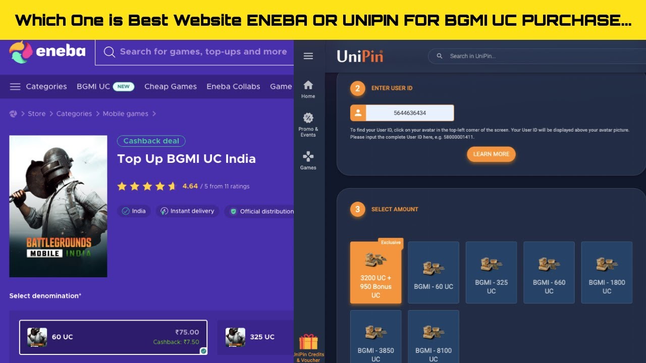 Best Site for BGMI UC Purchase: Eneba or UniPin? Honest Review... 
