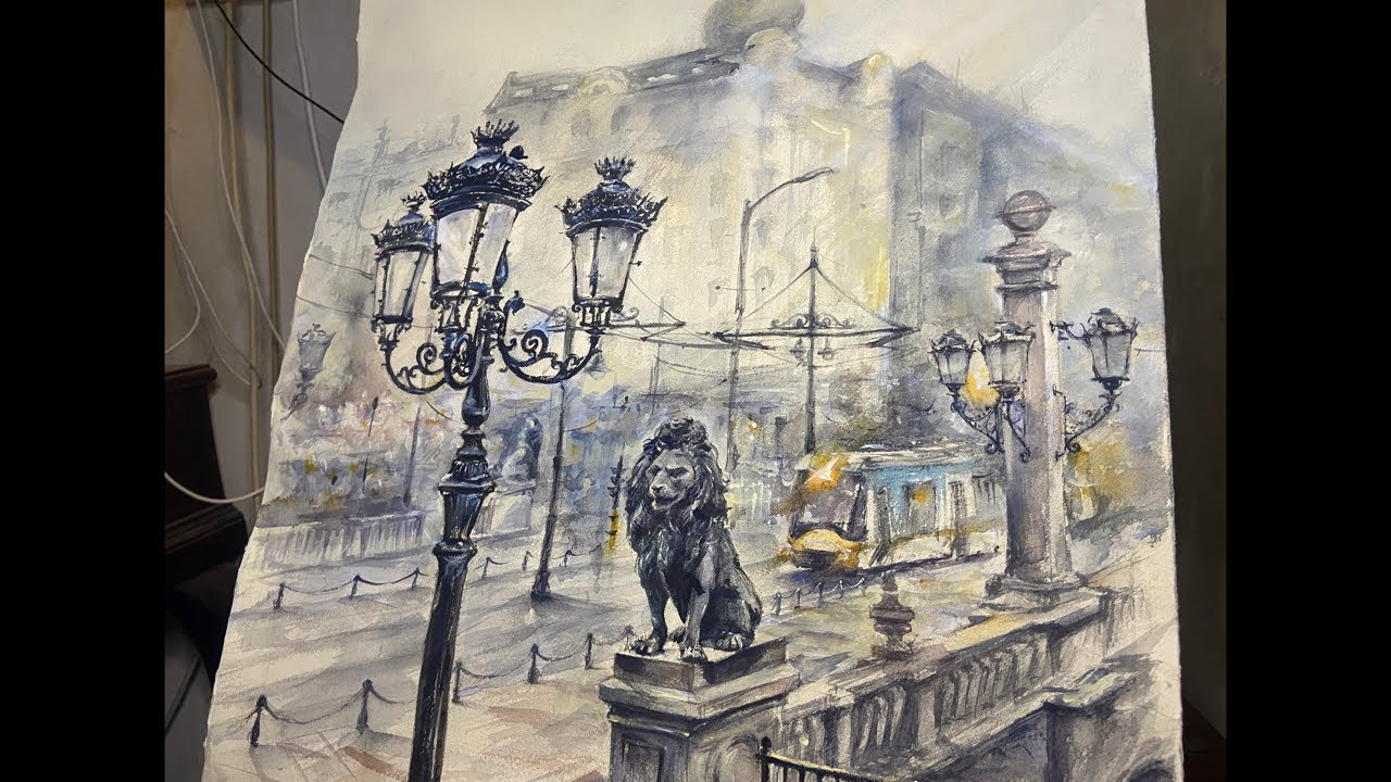 Watercolor painting cityscape