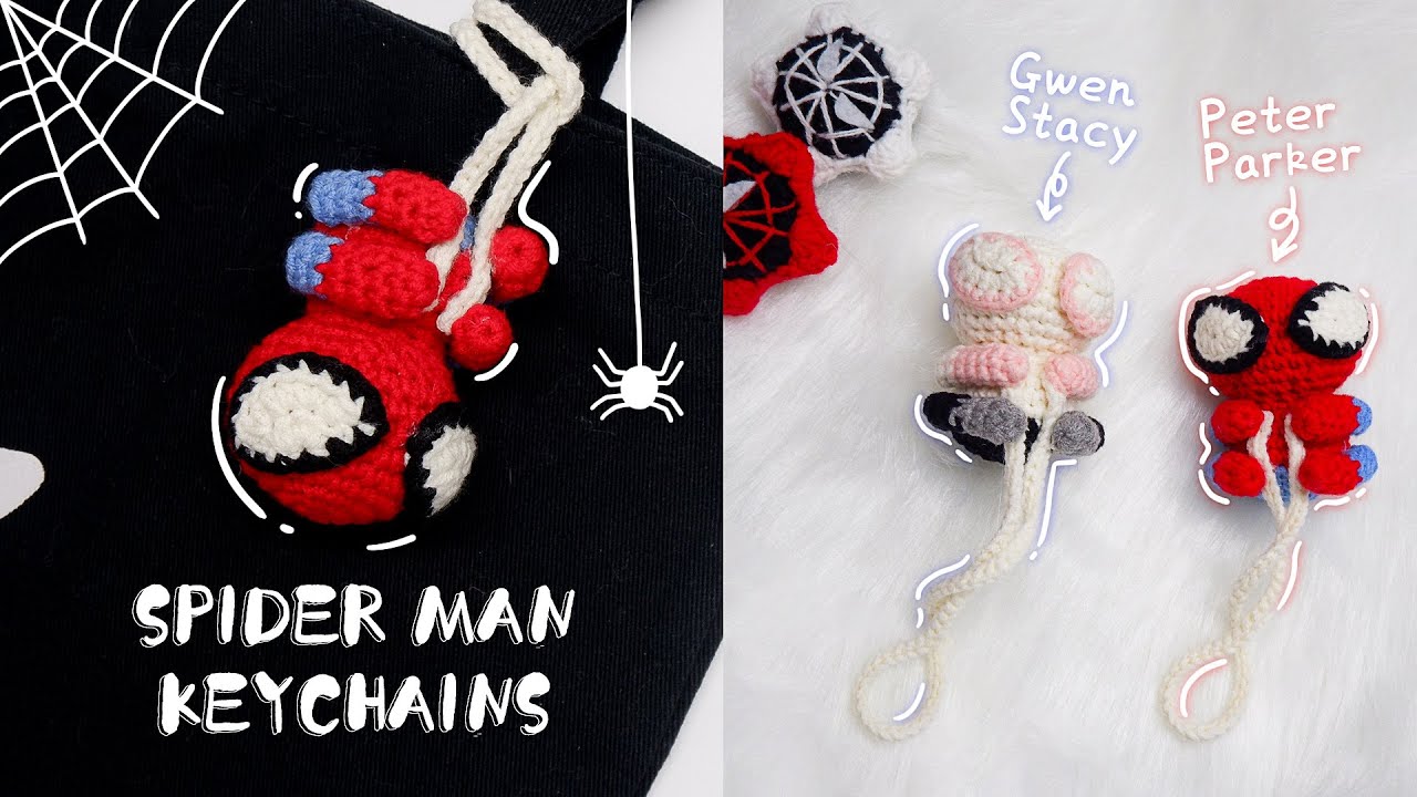 🕷️How to crochet SPIDER MAN keychain tutorial 🕷️｜cute crochet keychain ideas for beginners