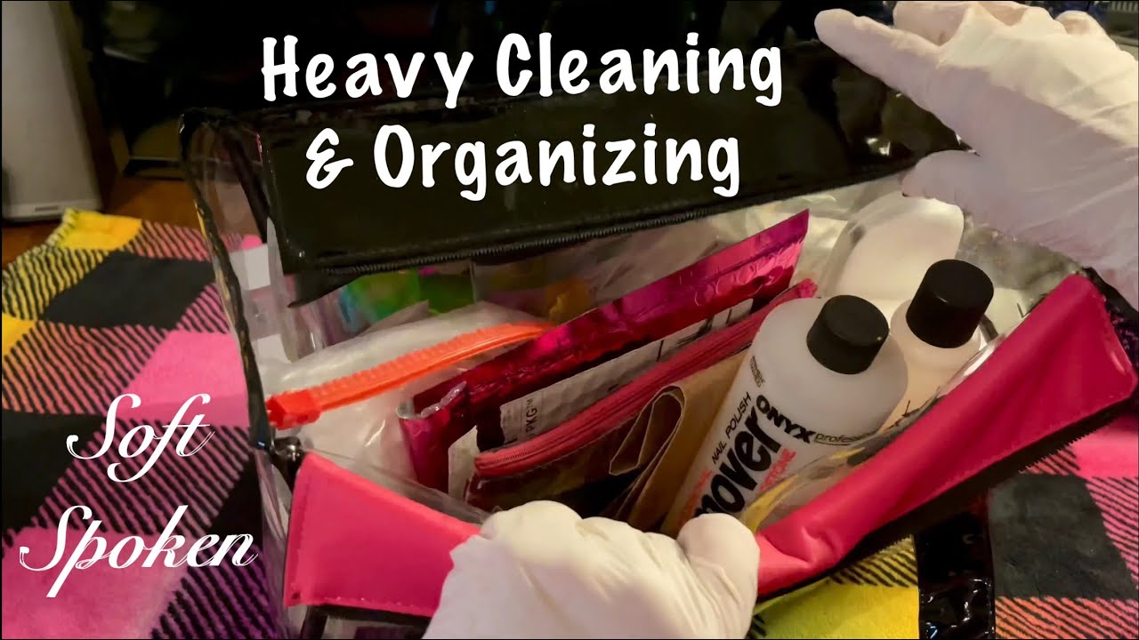 ASMR Cleaning & organizing heavy plastic bag with Latex gloves (Soft Spoken) Rummaging/Sorting