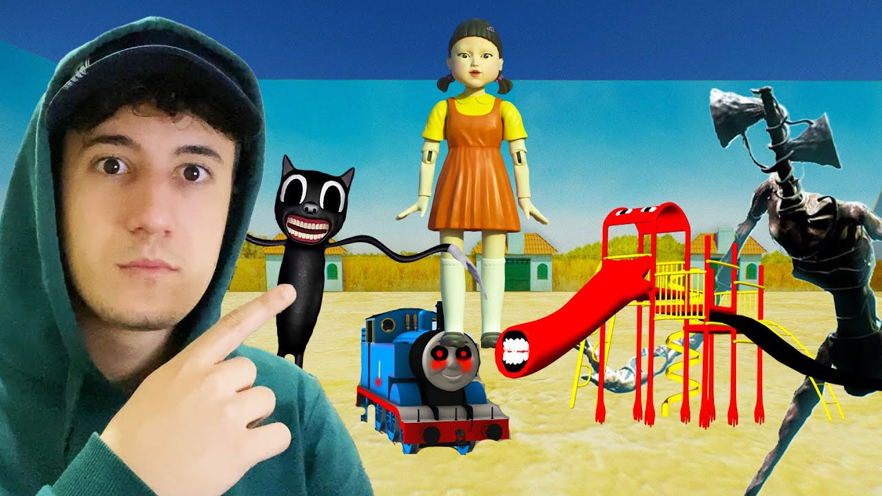 SLIDE EATER VS SQUID GAME !! ( Thomas Train Eater, Cartoon Cat Eater, Siren Head Eater )