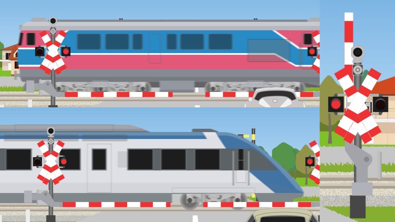 Romanian trains and railway crossing cartoon【電車アニメ】 ルーマニアの踏切カンカン trecere de tren și cale ferată
