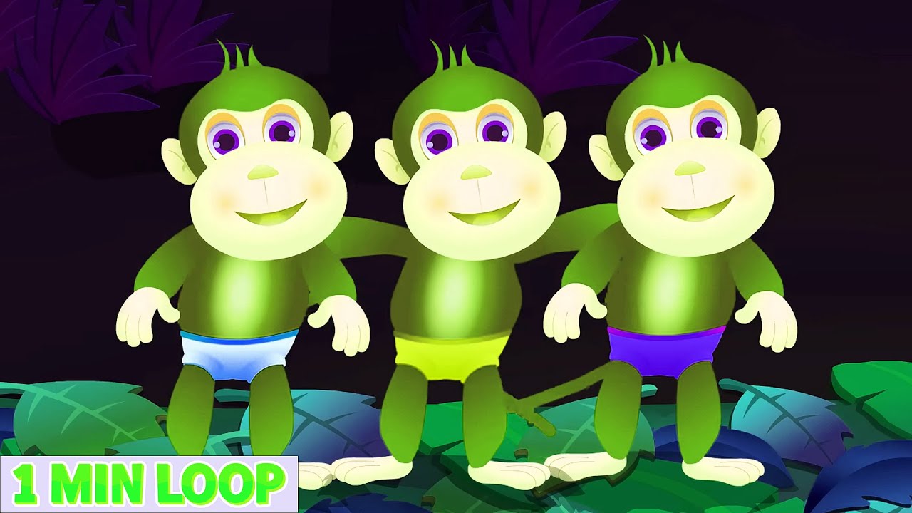 Five Monkeys Jumping on the Bed 🐒 Playful [1 Minute Loop] 3D Nursery Animation for Kids @ToonyMonka