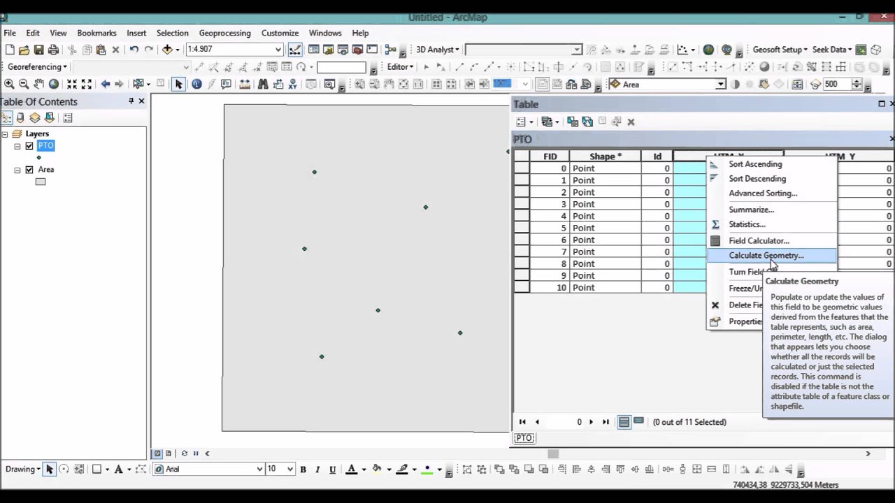 ArcGIS 10.1 - Tutorial: Coordenadas automáticas e exportação destas para Excel
