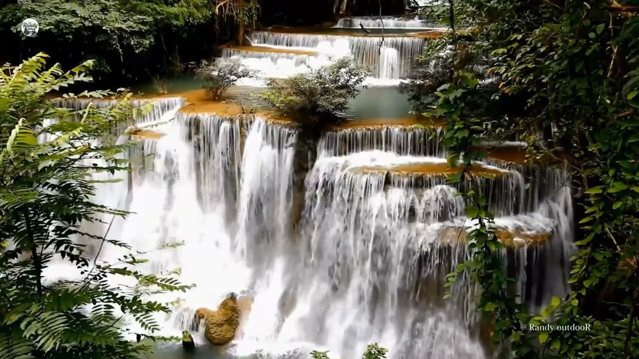 4k Waterfall sounds relaxing outdoor in forest of Nature