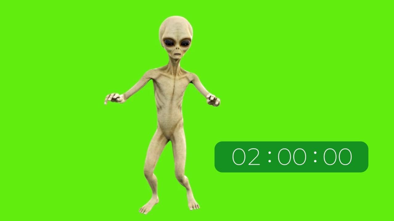 2 minute COUNTDOWN timer - Dancing Alien - Green screen