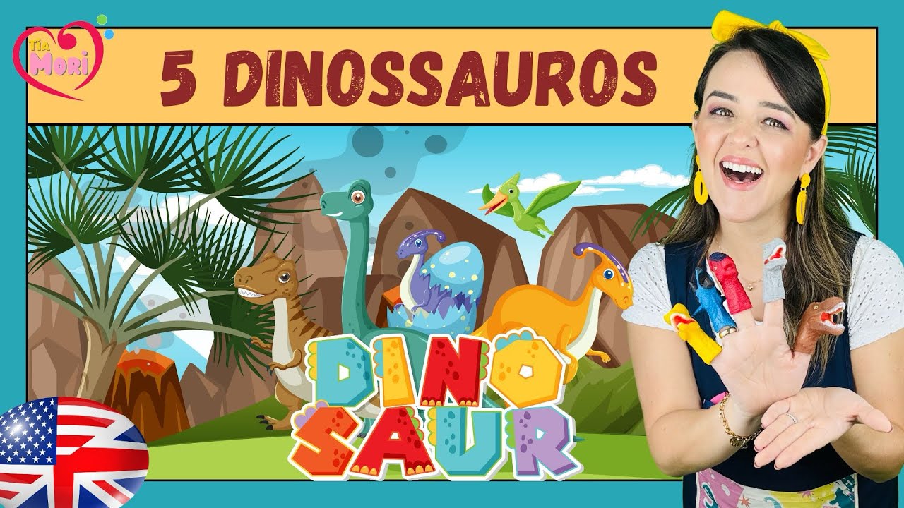5 DINOSSAUROS - LAN&Ccedil;AMENTO - Cante com a Tia Mori | Cores em Ingl&ecirc;s | Dedoches #dino #tiamori