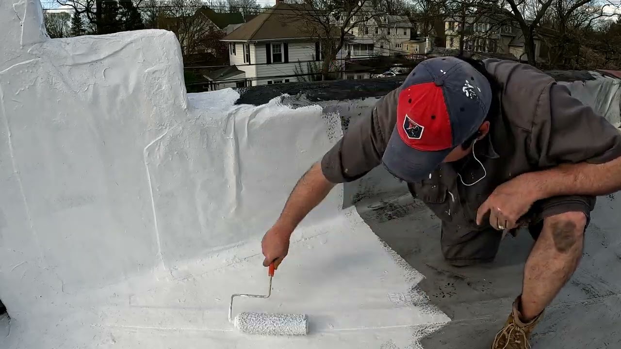 Henry Tropicool 887 white silicone DIY roof coating PLUS bonus chimney stucco & winter roof pics!