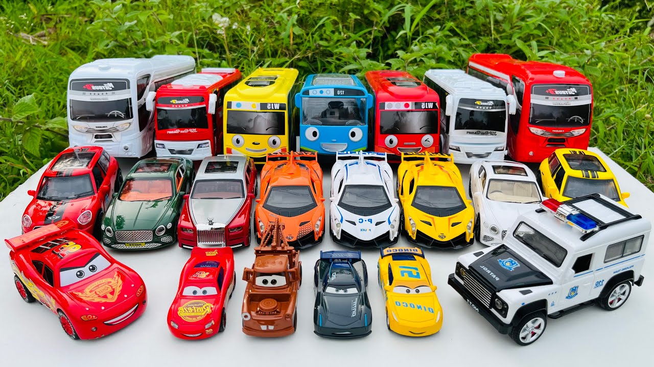 Unboxing toy cars trucks, Tayo, Police cars, Lightning McQueen, Doc Hudson, Sally Carrera, Crus #918